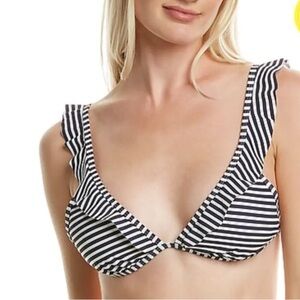 Tory Burch Striped Ruffle Triangle Bikini Top blue/white Size XS